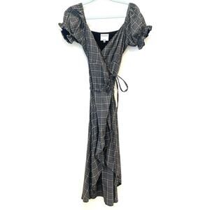 Privacy Please Kylie Maxi Dress size XXS Gray Plaid Wrap Ruffle High Low BC
